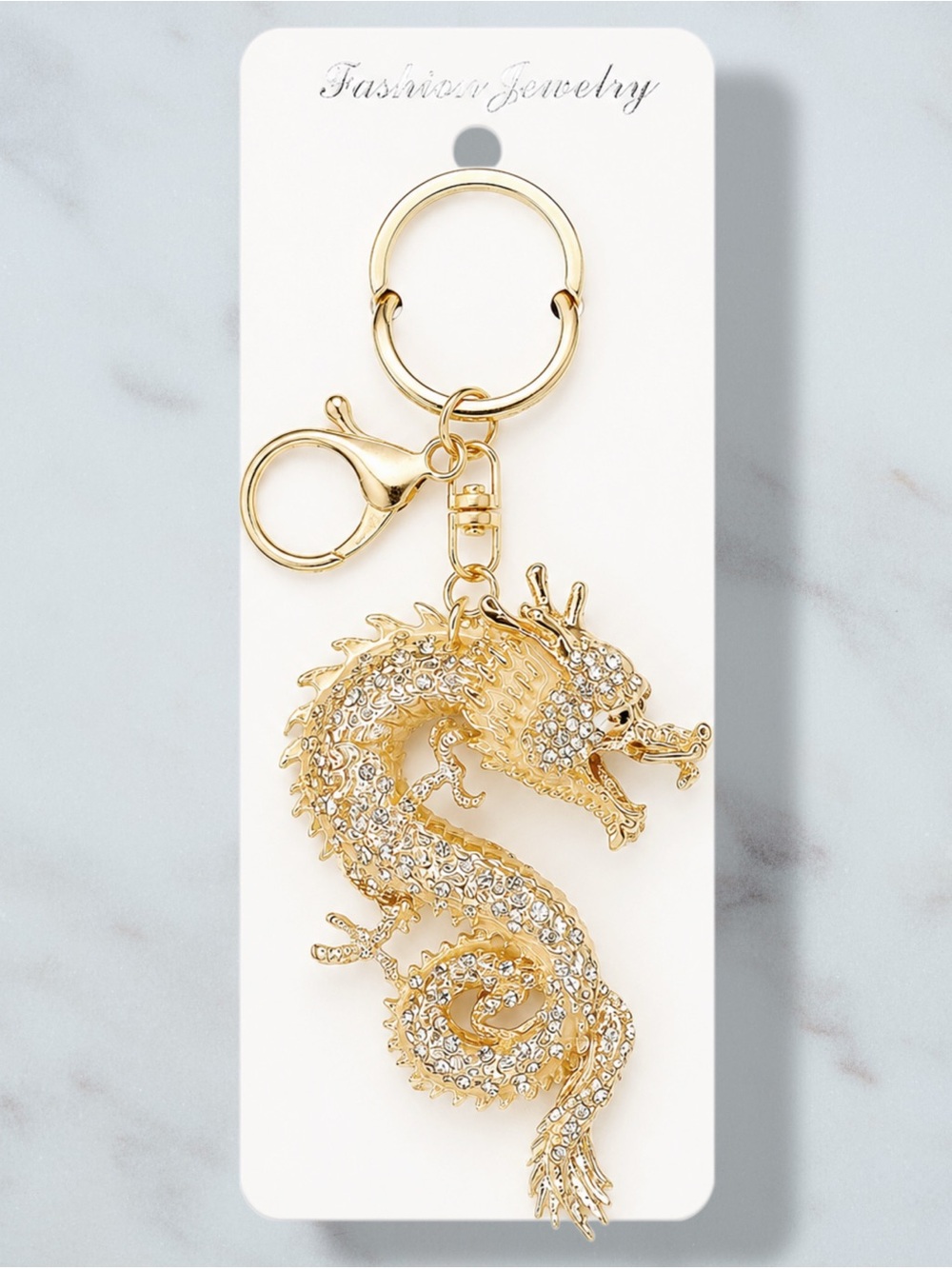 Gold Dragon Crystal Keychain